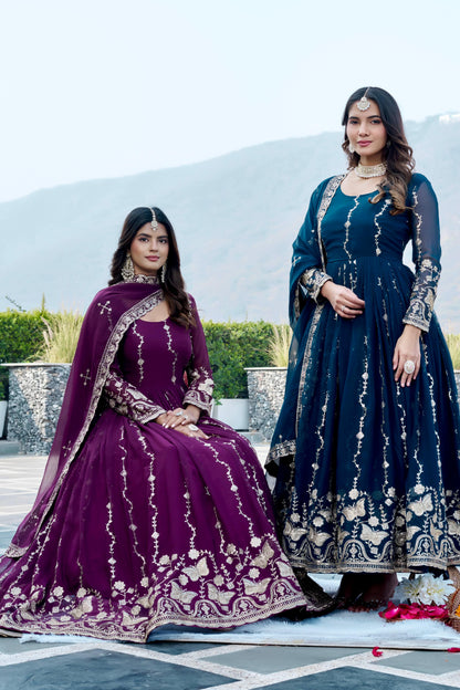 Women’s Fox Georgette Embroidered Gown with Dupatta