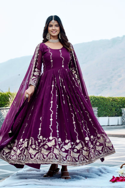 Women’s Fox Georgette Embroidered Gown with Dupatta