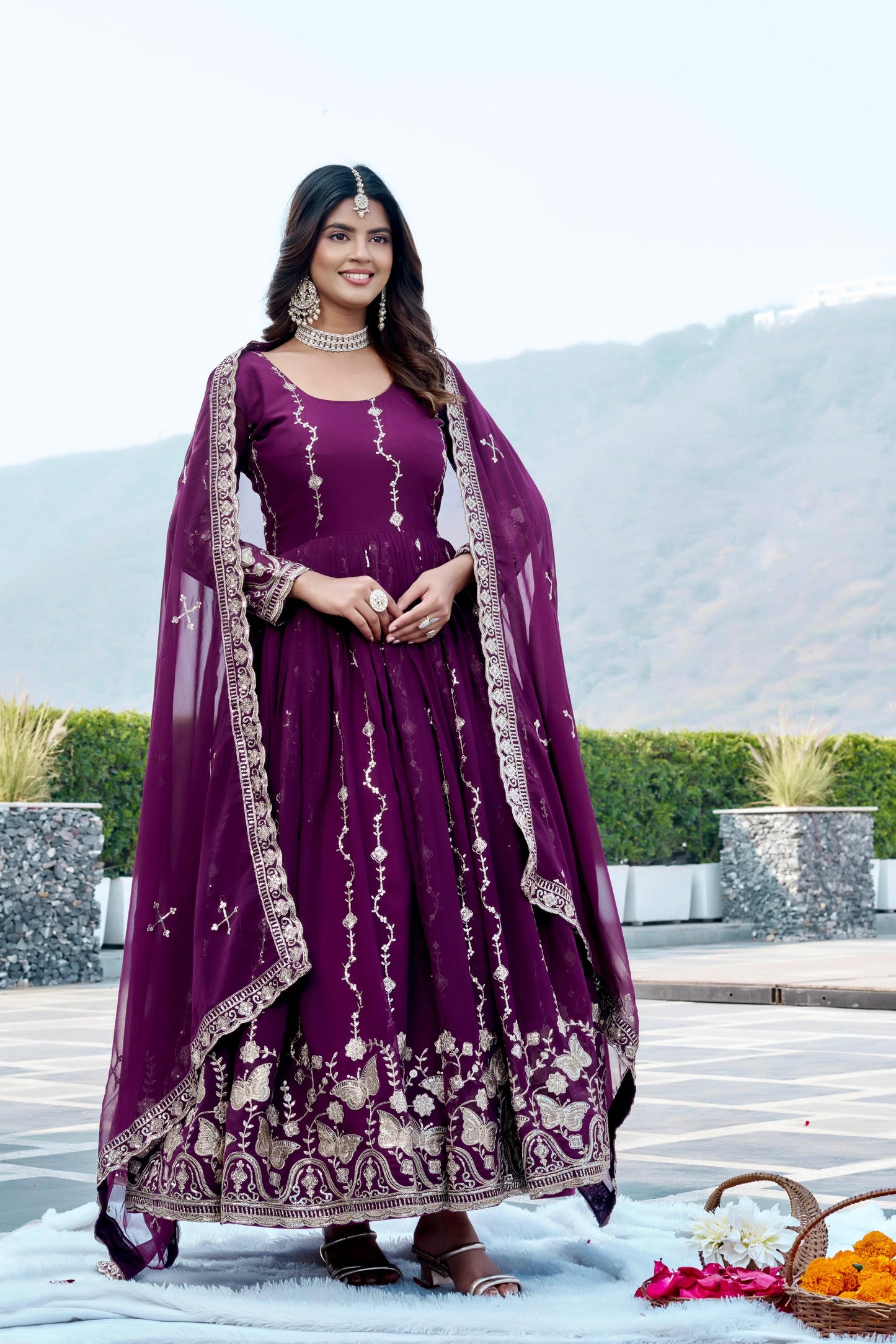 Women’s Fox Georgette Embroidered Gown with Dupatta