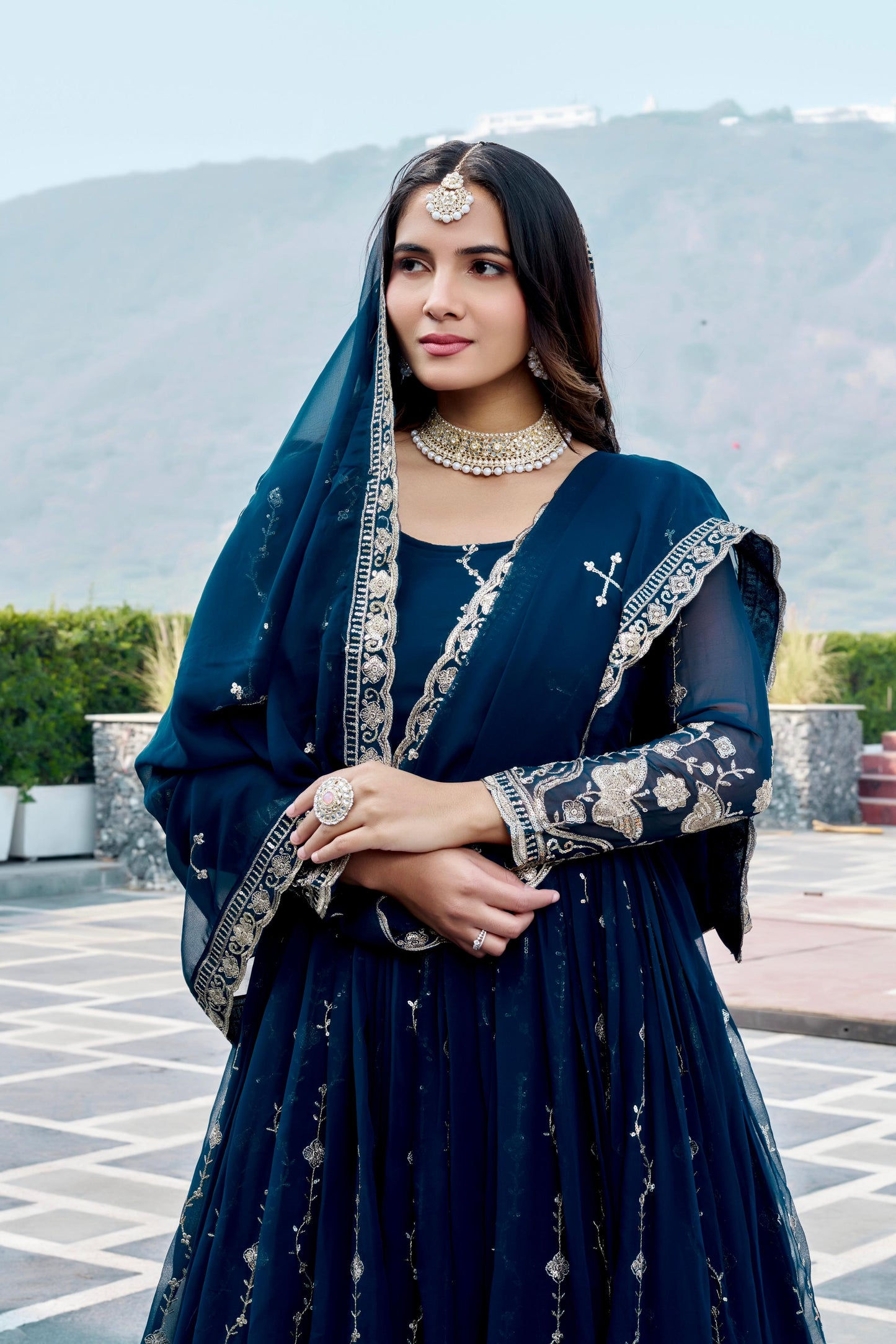 Women’s Fox Georgette Embroidered Gown with Dupatta