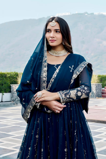 Women’s Fox Georgette Embroidered Gown with Dupatta