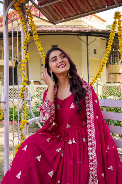 Women’s Fox Georgette Heavy 7mm Sequins Embroidered Gown with Dupatta | Designer Party Wear & Festive Gown