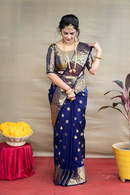 Navy Silk Woven Banarasi Saree