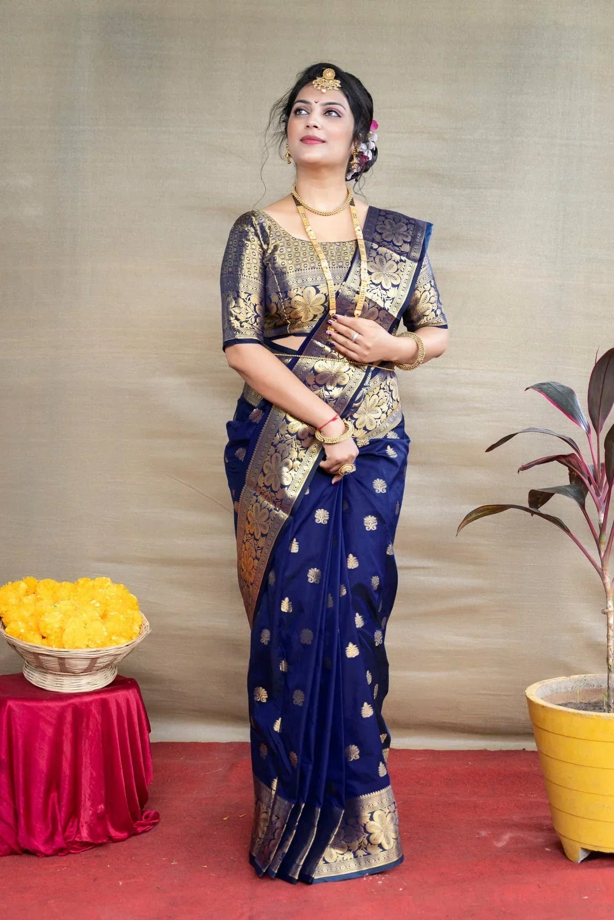 Navy Silk Woven Banarasi Saree