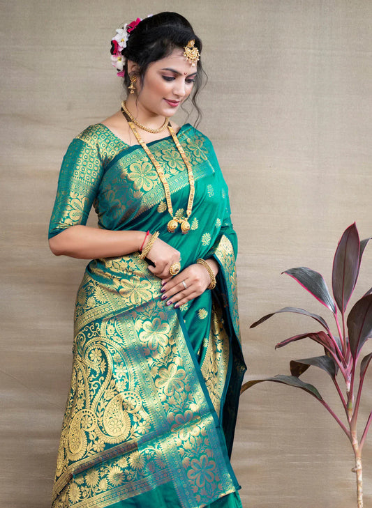 Banarasi Silk Saree in Rama Green
