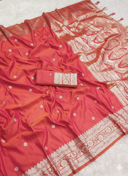 Pure Banarasi Silk Saree with Zari Weaving Butti Design & Rich Pallu, Soft Banarasi Saree with Full Weaving Blouse, Traditional Wedding & Festive Wear