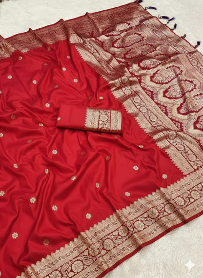 Pure Banarasi Silk Saree with Zari Weaving Butti Design & Rich Pallu, Soft Banarasi Saree with Full Weaving Blouse, Traditional Wedding & Festive Wear