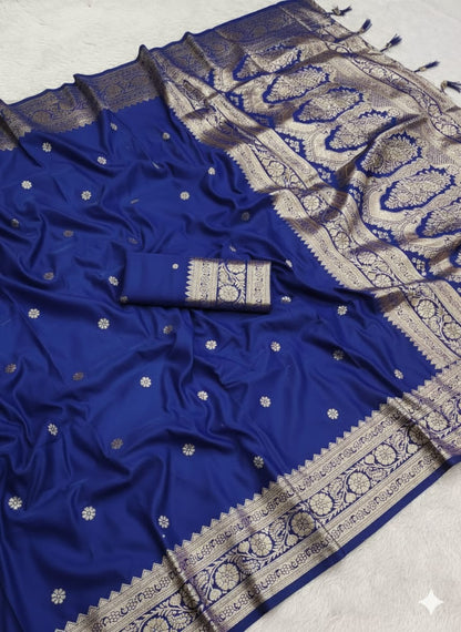 Pure Banarasi Silk Saree with Zari Weaving Butti Design & Rich Pallu, Soft Banarasi Saree with Full Weaving Blouse, Traditional Wedding & Festive Wear
