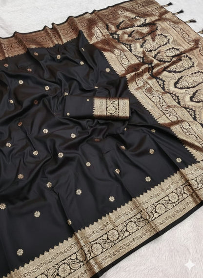 Pure Banarasi Silk Saree with Zari Weaving Butti Design & Rich Pallu, Soft Banarasi Saree with Full Weaving Blouse, Traditional Wedding & Festive Wear