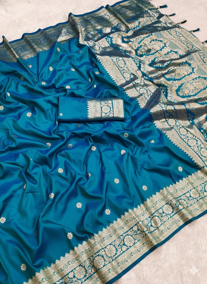 Pure Banarasi Silk Saree with Zari Weaving Butti Design & Rich Pallu, Soft Banarasi Saree with Full Weaving Blouse, Traditional Wedding & Festive Wear