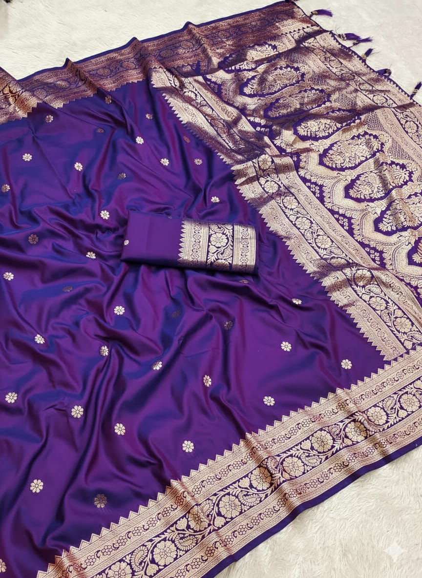 Pure Banarasi Silk Saree with Zari Weaving Butti Design & Rich Pallu, Soft Banarasi Saree with Full Weaving Blouse, Traditional Wedding & Festive Wear