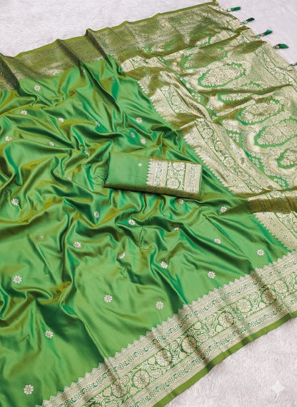 Pure Banarasi Silk Saree with Zari Weaving Butti Design & Rich Pallu, Soft Banarasi Saree with Full Weaving Blouse, Traditional Wedding & Festive Wear