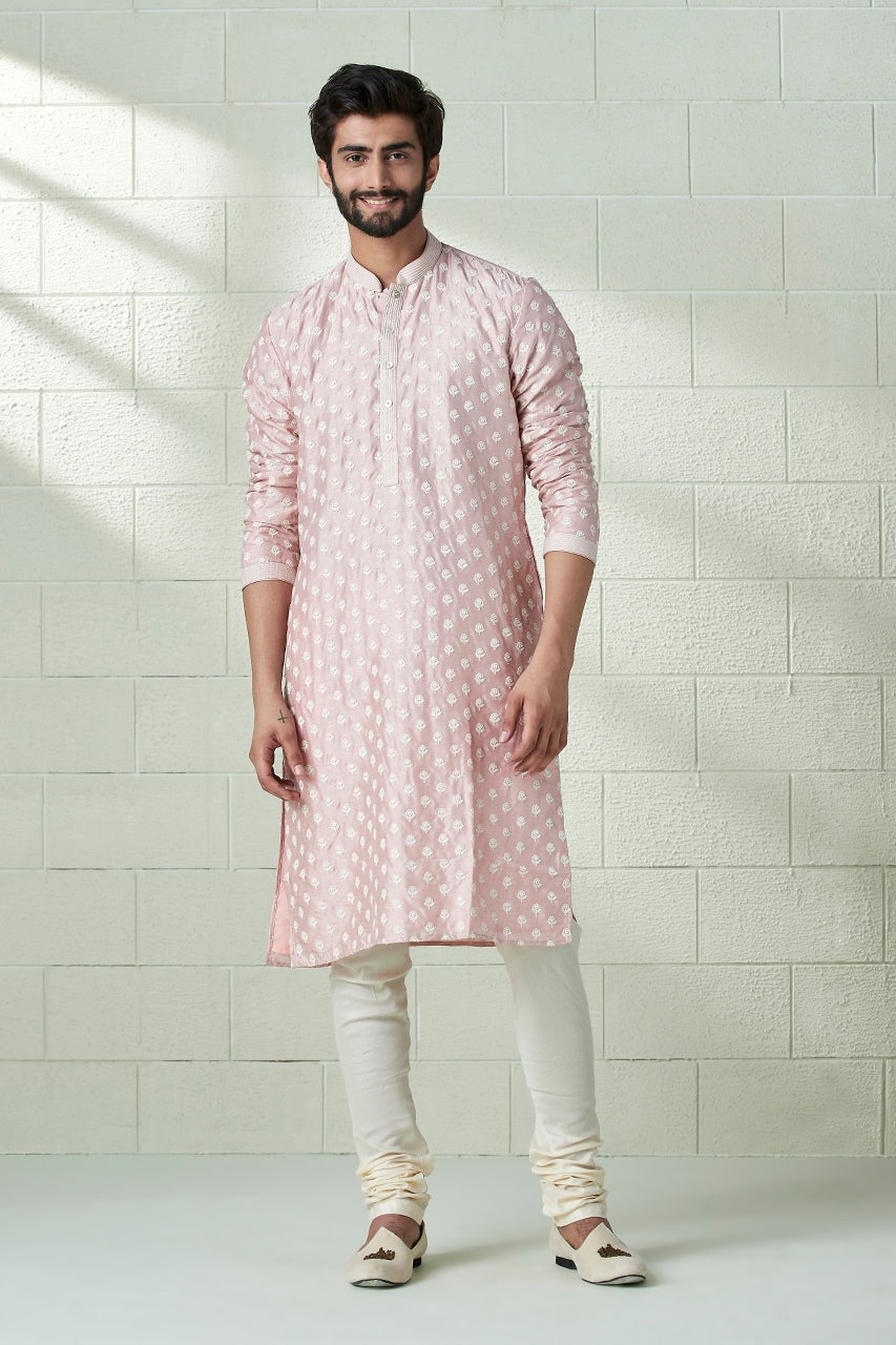 Men's Raw silk embroidery Kurta Pajama Set: Indian Wedding Ethnic Wear