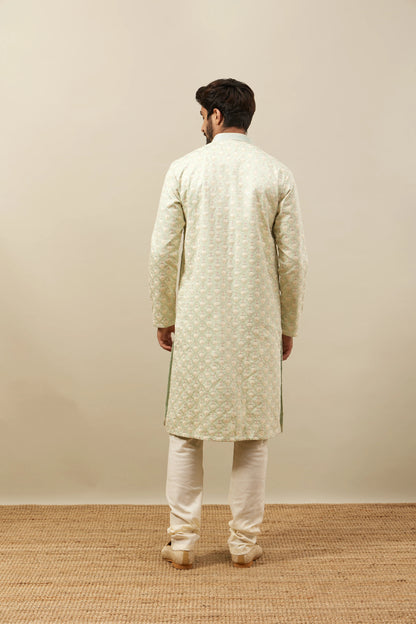 Handmade Off White Tusser Silk Kurta Churidar Set: Indian Wedding Wear