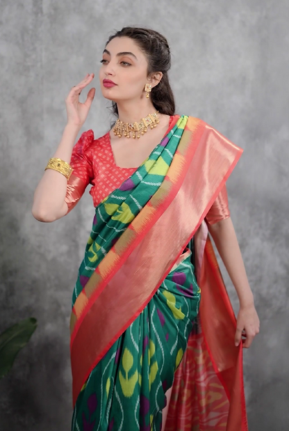 Pochampalli designer printed and dolla silk fabric sarees