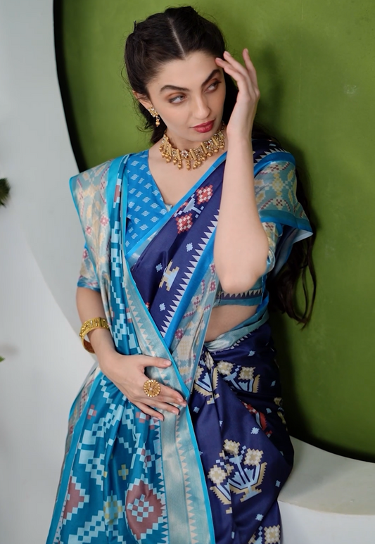 Pochampalli designer printed and dolla silk fabric sarees