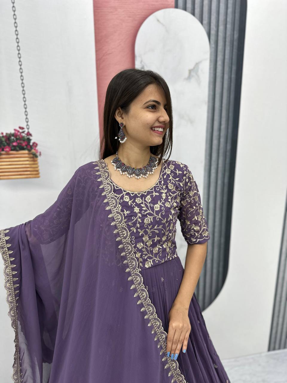 Women’s Fox Georgette Embroidered Gown with Dupatta