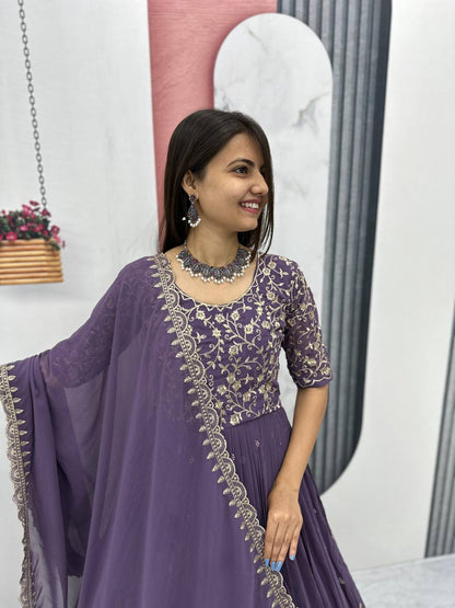 Women’s Fox Georgette Embroidered Gown with Dupatta