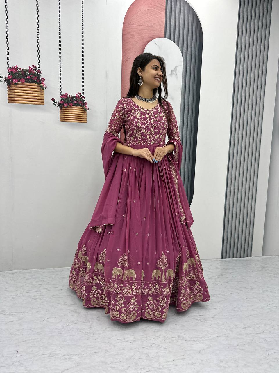 Women’s Fox Georgette Embroidered Gown with Dupatta