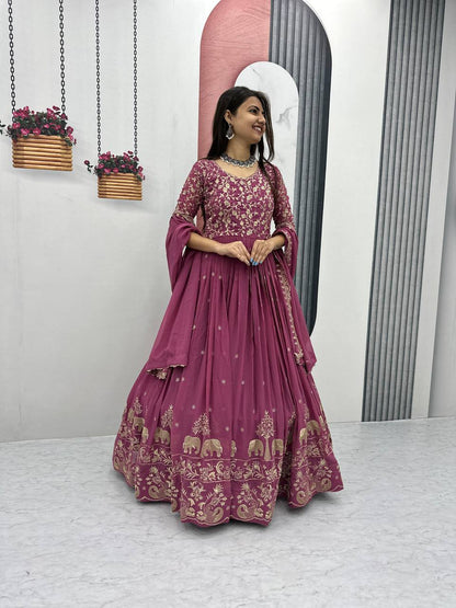 Women’s Fox Georgette Embroidered Gown with Dupatta