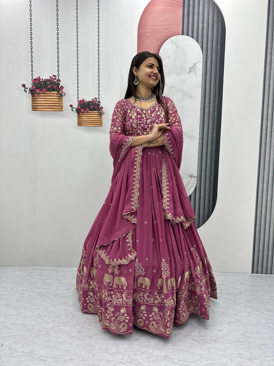 Women’s Fox Georgette Embroidered Gown with Dupatta