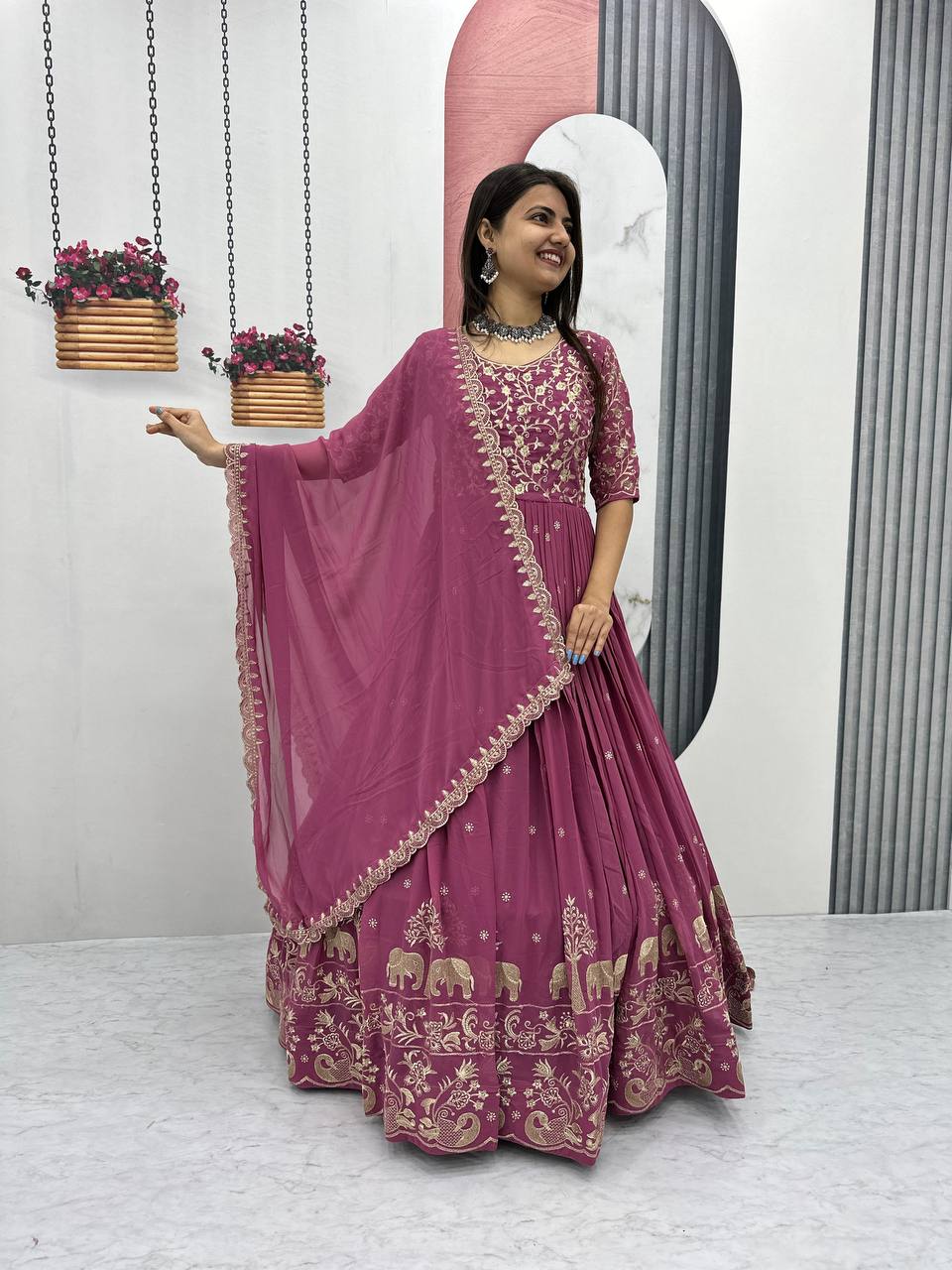 Women’s Fox Georgette Embroidered Gown with Dupatta