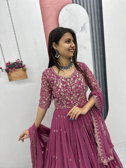 Women’s Fox Georgette Embroidered Gown with Dupatta