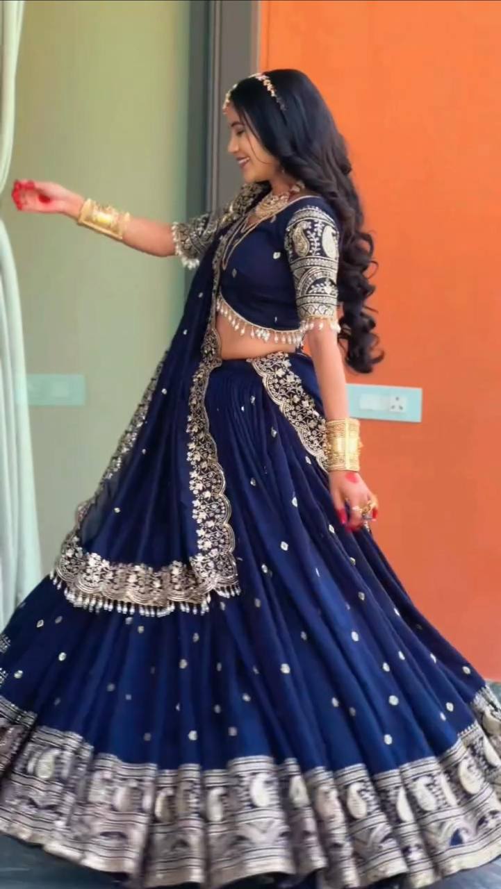 Women’s Fox Georgette Heavy Thread Embroidered Lehenga Choli Set with Dupatta
