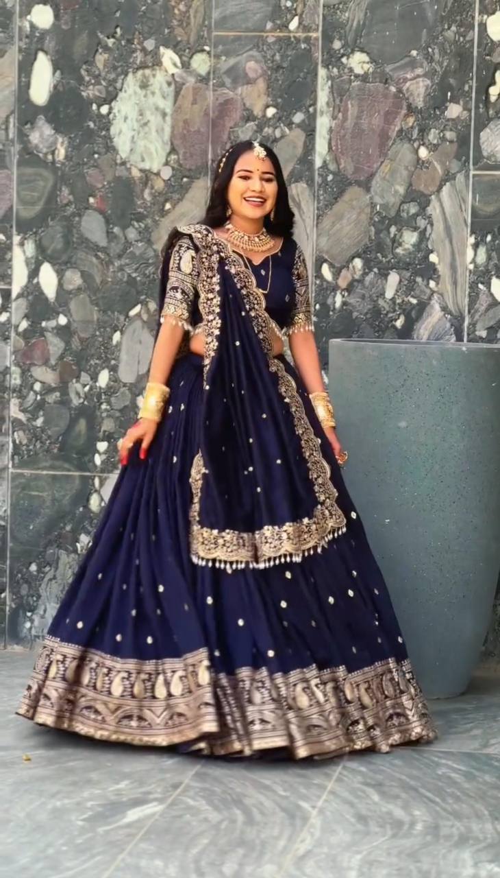 Women’s Fox Georgette Heavy Thread Embroidered Lehenga Choli Set with Dupatta