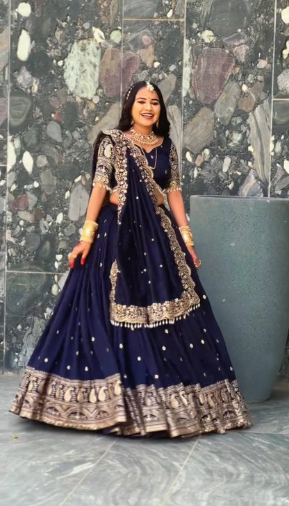 Women’s Fox Georgette Heavy Thread Embroidered Lehenga Choli Set with Dupatta