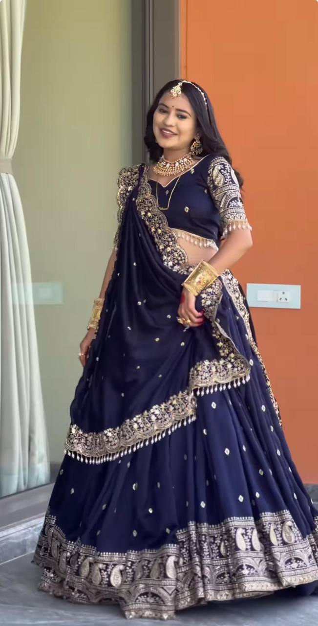 Women’s Fox Georgette Heavy Thread Embroidered Lehenga Choli Set with Dupatta