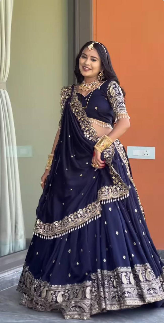 Women’s Fox Georgette Heavy Thread Embroidered Lehenga Choli Set with Dupatta