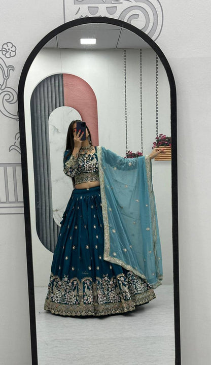 Women’s Vichitra Silk Heavy Embroidered Lehenga Choli Set with Dupatta