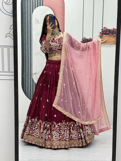 Women’s Vichitra Silk Heavy Embroidered Lehenga Choli Set with Dupatta