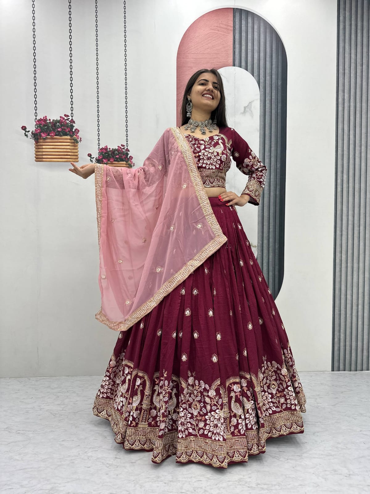 Women’s Vichitra Silk Heavy Embroidered Lehenga Choli Set with Dupatta