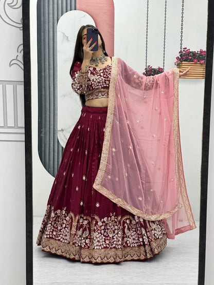 Women’s Vichitra Silk Heavy Embroidered Lehenga Choli Set with Dupatta