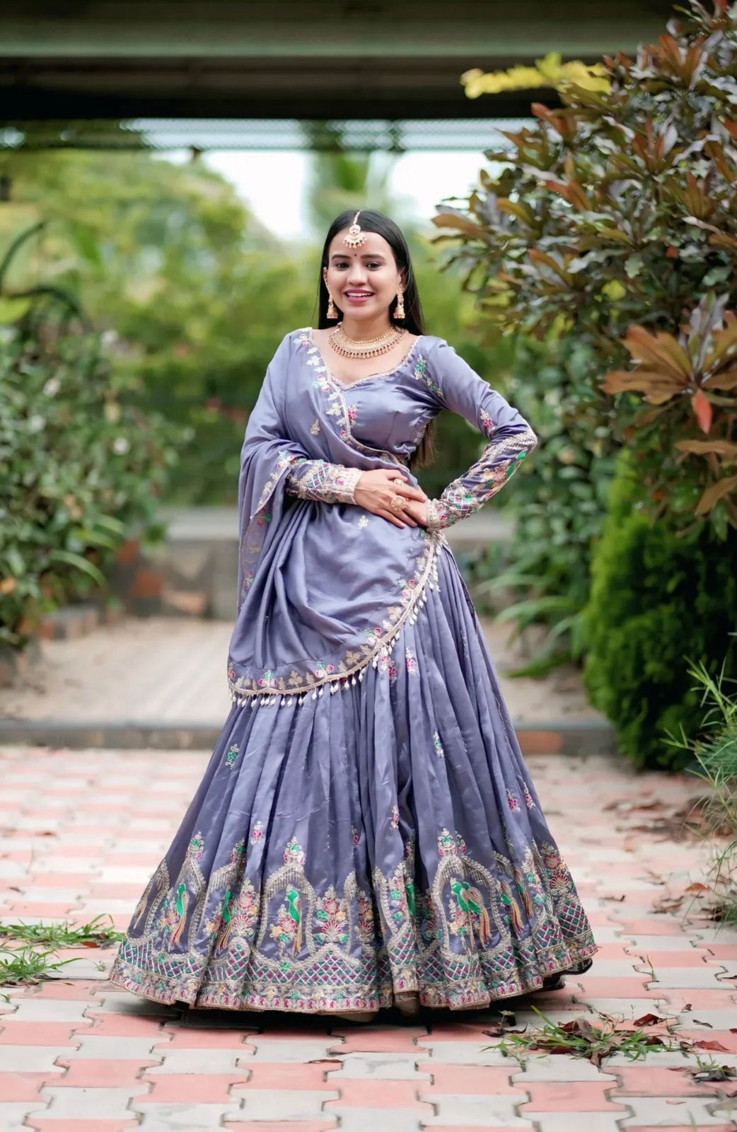 Women’s Chinon Embroidered Coding Thread Work Lehenga Choli Set with Dupatta