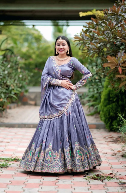 Women’s Chinon Embroidered Coding Thread Work Lehenga Choli Set with Dupatta