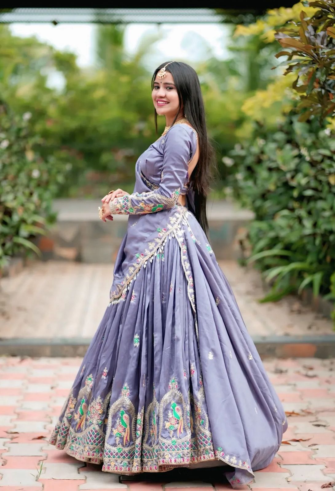 Women’s Chinon Embroidered Coding Thread Work Lehenga Choli Set with Dupatta