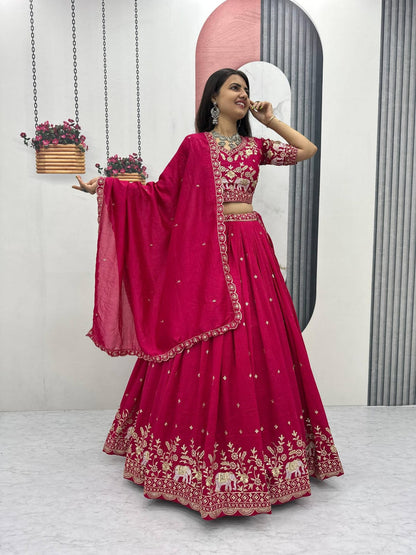 Women’s Vichitra Silk Lehenga Choli Set with Heavy Embroidery Thread & Sequins Work