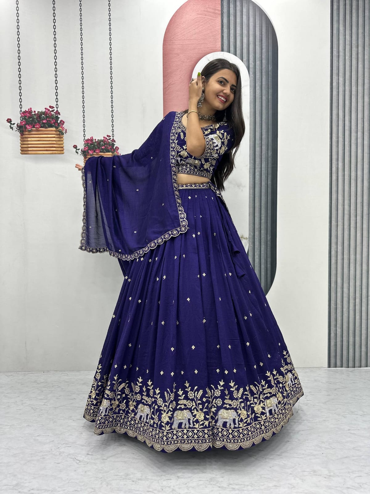 Women’s Vichitra Silk Lehenga Choli Set with Heavy Embroidery Thread & Sequins Work