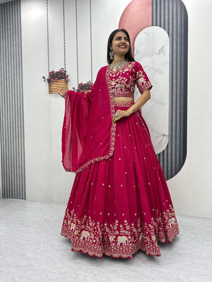 Women’s Vichitra Silk Lehenga Choli Set with Heavy Embroidery Thread & Sequins Work