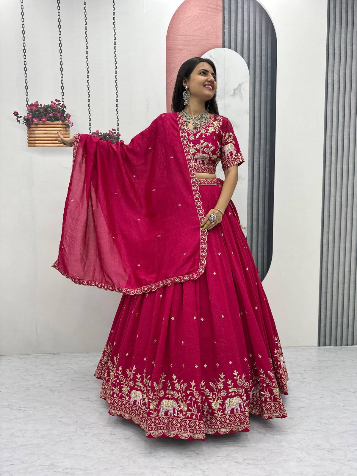 Women’s Vichitra Silk Lehenga Choli Set with Heavy Embroidery Thread & Sequins Work