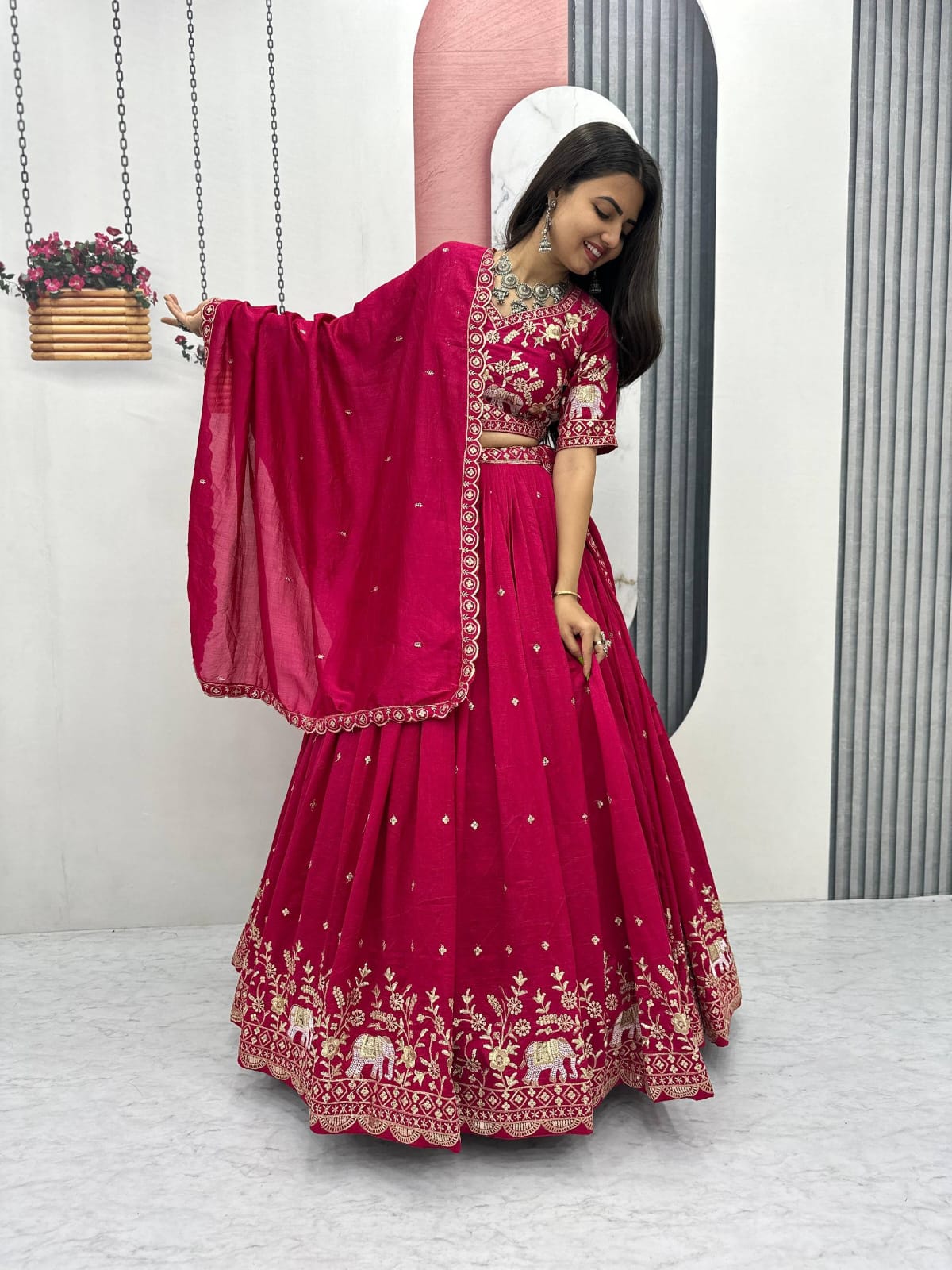 Women’s Vichitra Silk Lehenga Choli Set with Heavy Embroidery Thread & Sequins Work