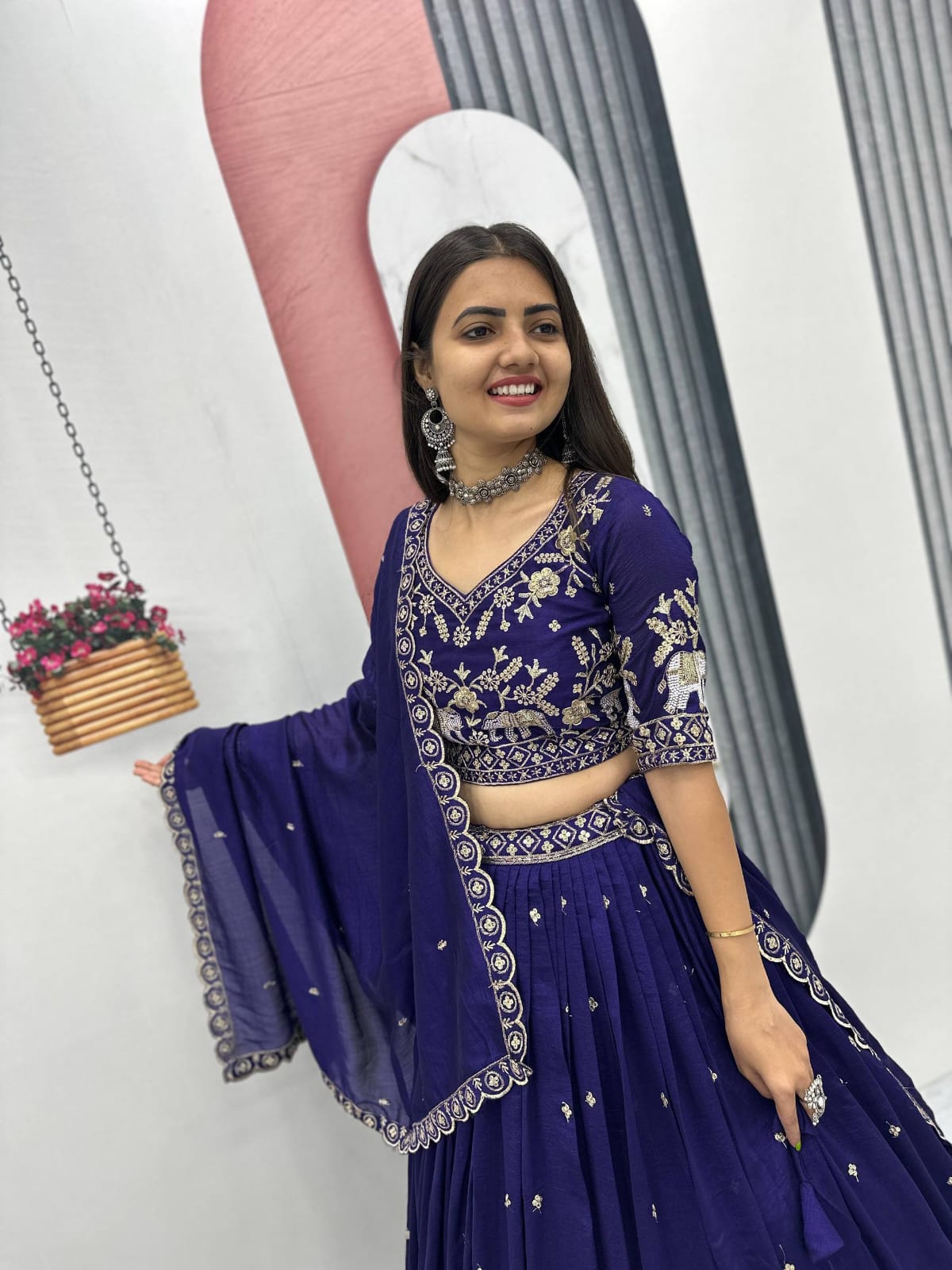 Women’s Vichitra Silk Lehenga Choli Set with Heavy Embroidery Thread & Sequins Work