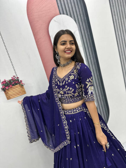 Women’s Vichitra Silk Lehenga Choli Set with Heavy Embroidery Thread & Sequins Work