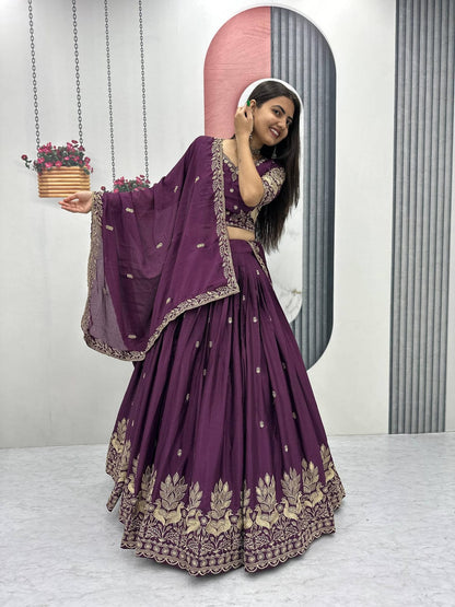 Women’s Vichitra Silk Lehenga Choli Set with Heavy Embroidery Thread & Sequins Work