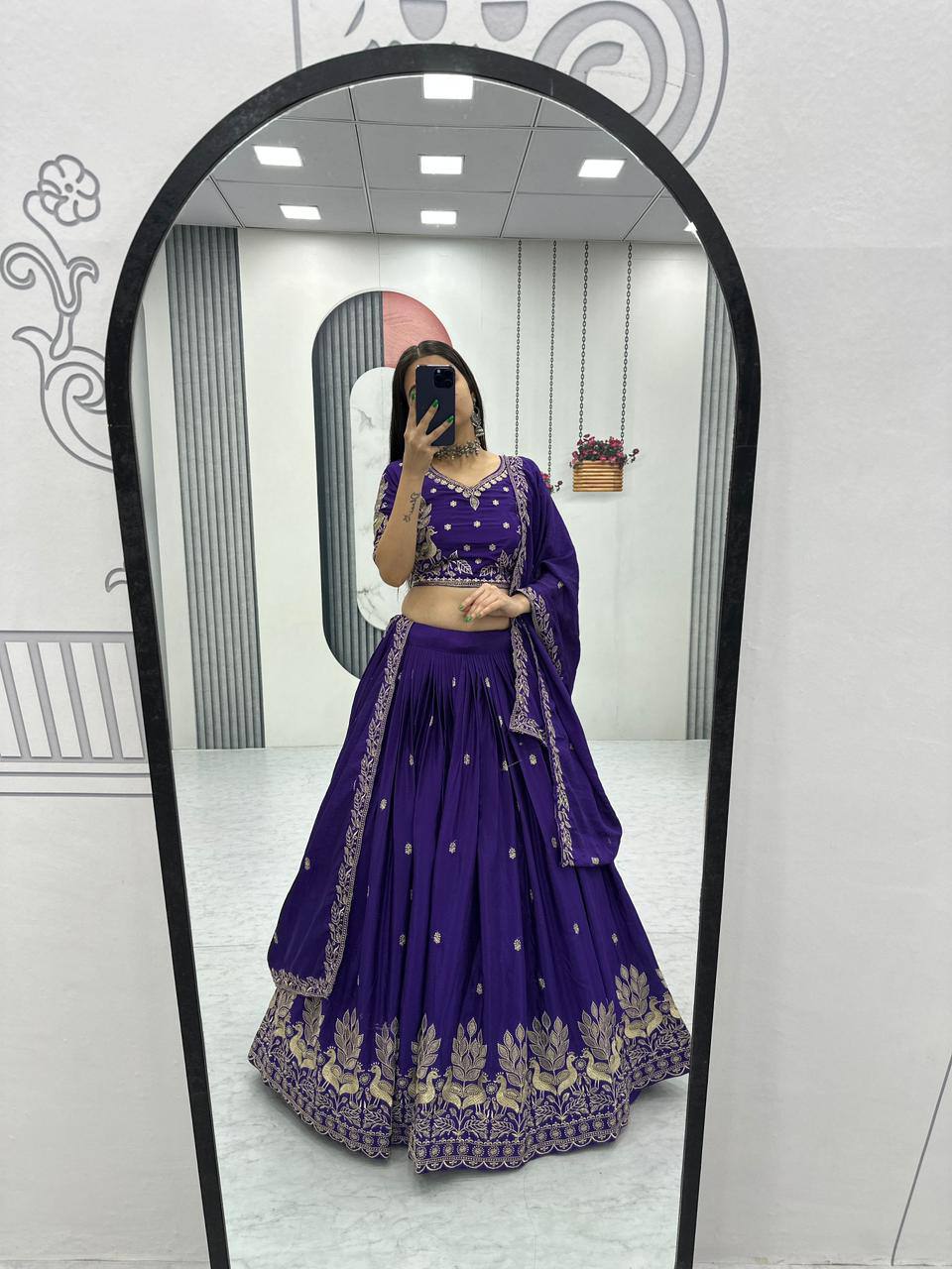 Women’s Vichitra Silk Lehenga Choli Set with Heavy Embroidery Thread & Sequins Work