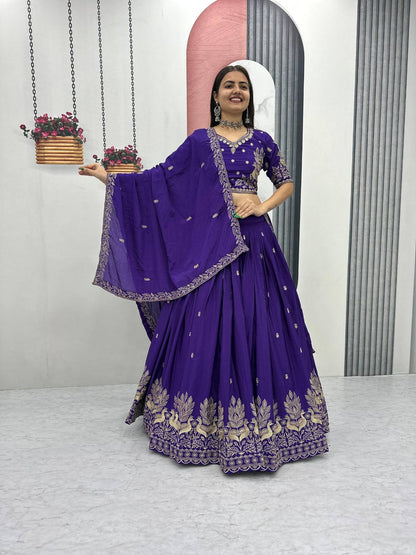 Women’s Vichitra Silk Lehenga Choli Set with Heavy Embroidery Thread & Sequins Work