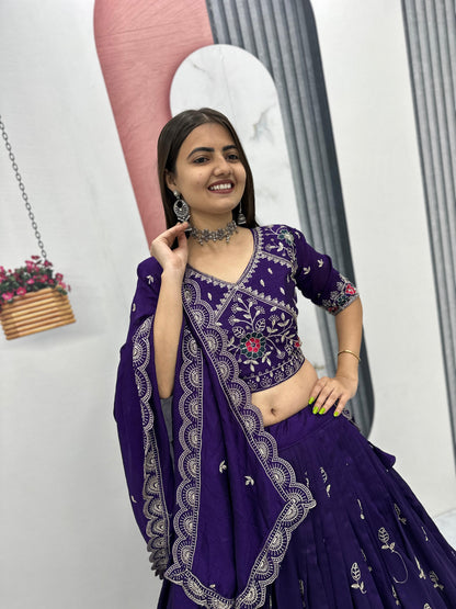 Women’s Pure Blooming Vichitra Silk Lehenga Choli Set with Heavy Embroidery Thread & Pipe Work